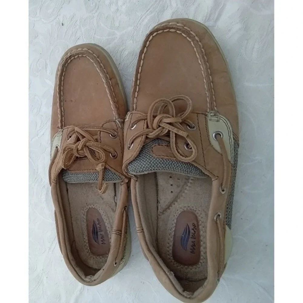 Maui Island Marlin Tan Leather Boat Shoes Mens 7M‎ Nautical Loafers 747032